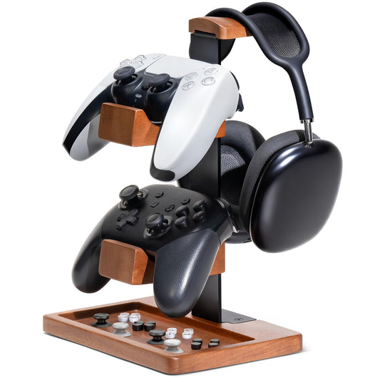 HUMANCOZY Solid Wood Controller Holder and Headphone Stand  Gaming Controller Stand for Desk  Dual Controller Organizer Rack  Fits Xbox  PS4  PS5  Gamepad  Headset Holder for Son  Husband  Boyfriend