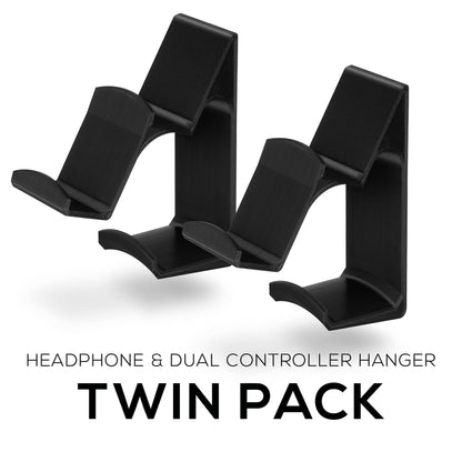 BRAINWAVZ UberAtlas Dual Game Controller & Headphone Wall Mount Holder - Black, 2 Pack for Xbox, PS5, Switch, No Screws