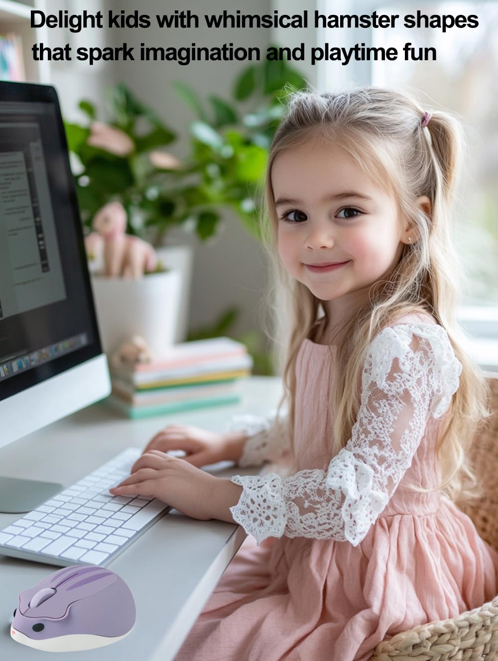 SHARE SUNSHINE Wireless Mouse - Cute Hamster Shape, 1200DPI, Portable, Pale Purple, Cordless for PC/Laptop/Notebook, Ideal Gift for Kids and Adults