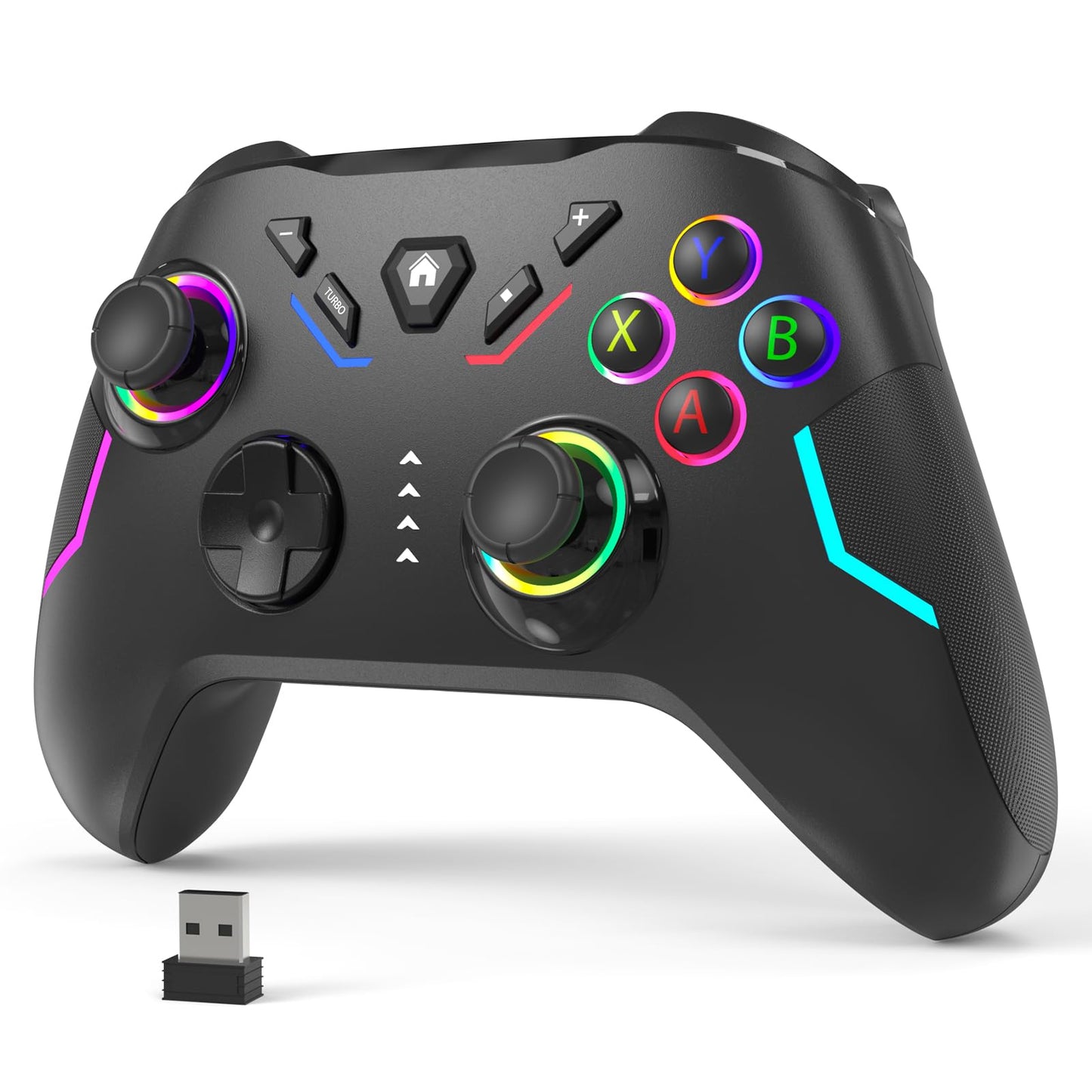 YCCSKY Wireless PC Gaming Controller for Windows (7/8/10/11)  Compatible Nintendo Switch and Steam Deck  9 Color LED Light Gamepad with Turbo Function  Adjustable Vibration & Headphone Jack(2.4G)