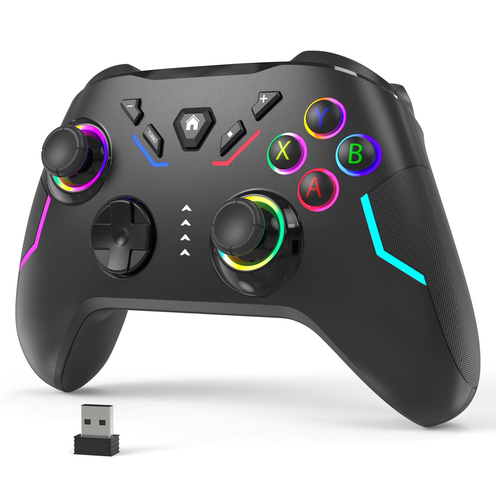 YCCSKY Wireless PC Gaming Controller for Windows (7/8/10/11)  Compatible Nintendo Switch and Steam Deck  9 Color LED Light Gamepad with Turbo Function  Adjustable Vibration & Headphone Jack(2.4G)
