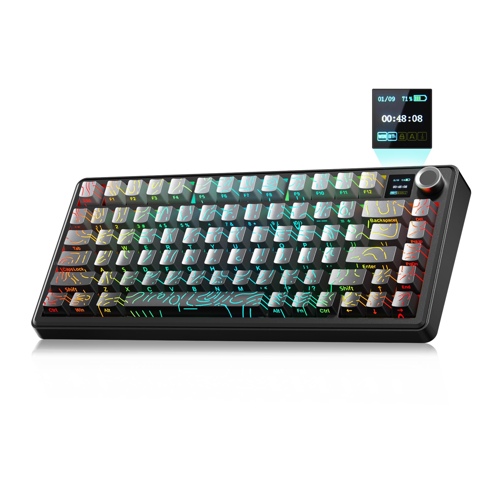 LEOBOG x Aula F75 MAX Wireless Gaming Keyboard w/Smart Display & Knob 75% Hot Swappable Custom Mechanical Keyboard  RGB Backlit Pre-lubed Linear Switches Side Printed PBT Topographic Keycaps(Grey)