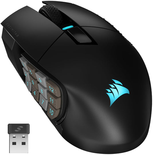 CORSAIR SCIMITAR fine design RGB WIRELESS MMO Gaming Mouse - 26 000 DPI - 16 Programmable Buttons - Up to 150hrs Battery - iCUE Compatible - Black