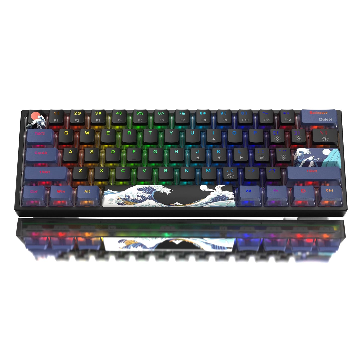 Womier 60% Percent Keyboard Gaming  WK61 V2 Creamy Mechanical Wired Keyboard Anime  Hot-Swappable RGB Key Board with PBT Keycaps for Windows PC Gamers - POM Linear Red Switch(Black Kanagawa)