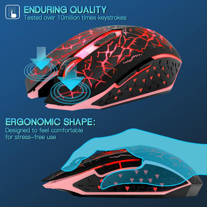 VEGCOO C12 Wireless Gaming Mouse - Silent Click, 7 Buttons, 2.4GHz, Up to 2400DPI, Red