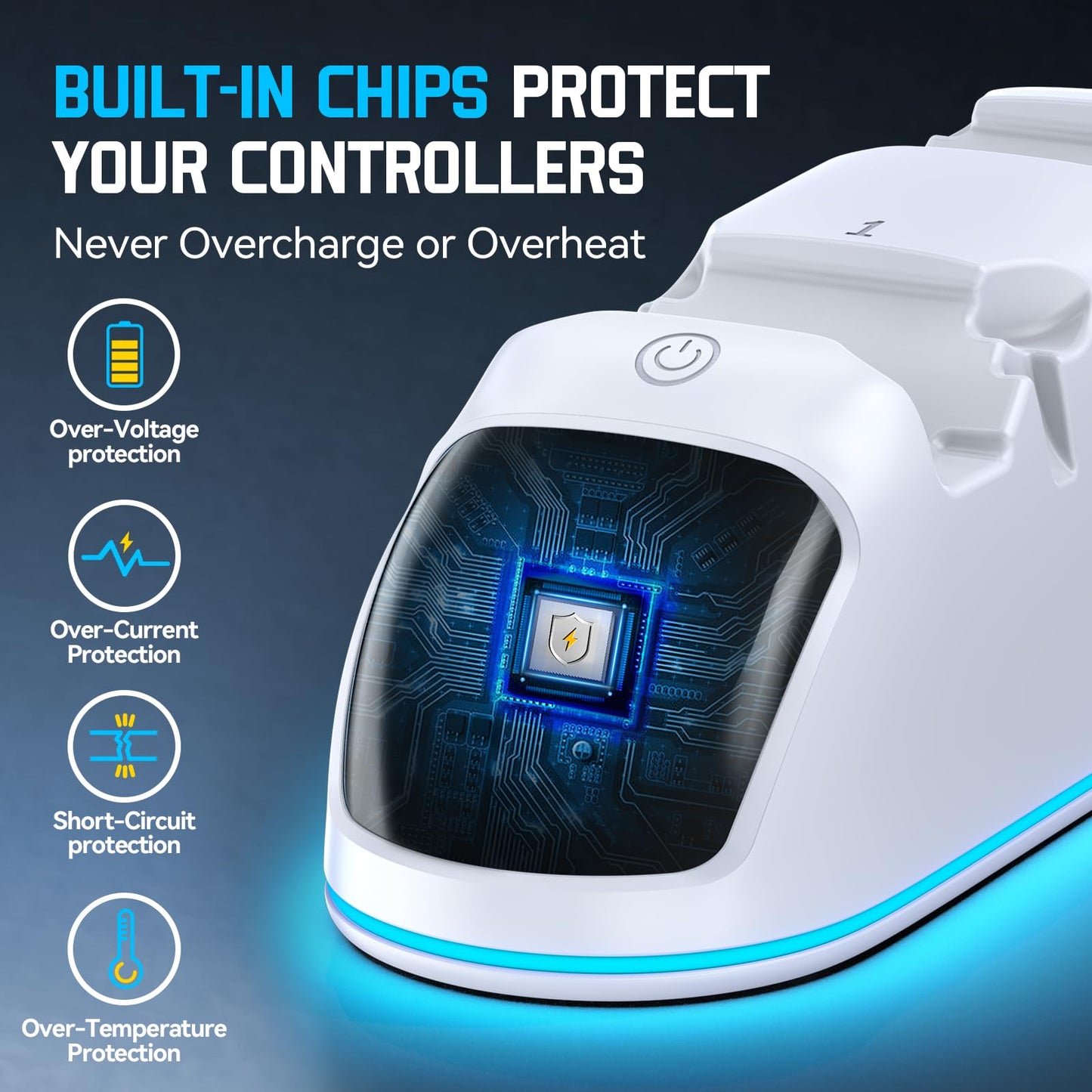 Rysker PS5 Controller Charger - Dual Charging Dock with RGB Light, Fast Charging for Dualsense & Edge, White