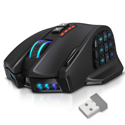 UtechSmart Venus Pro RGB Wireless MMO Gaming Mouse - 16,000 DPI, Ergonomic, Classic Black, 16 Programmable Buttons, Model US-D16000-WGM