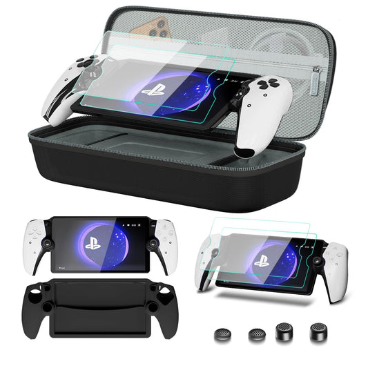 8 in 1 Accessories Compatible with Playstation Portal Carrying Case for PS Portal Soft Silicone Protective Cover for PS5 Portal 2 Screen Protector with 4 Thumb Grip (Black)