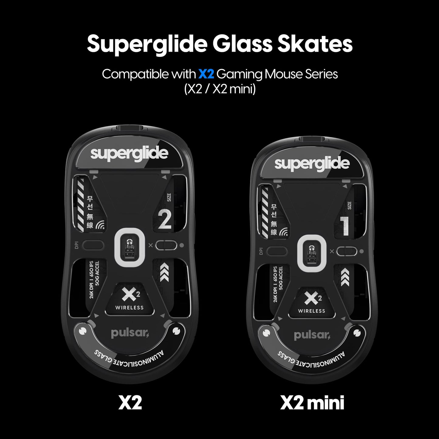 Pulsar Gaming Gears Superglide Mouse Feet - Ultra Strong Glass, Medium Size, Black, Model PX2SGB for X2 & X2 v2 & X2H & X2