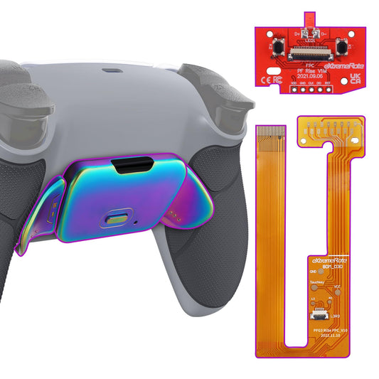 eXtremeRate Rainbow Aura Blue Purple Real Metal Buttons (RMB) RISE Remap Kit for PS5 Controller BDM-030 040 050  Gray Rubberized Grip New Hope Gray Back Shell  Upgraded Back Buttons for PS5 Controller