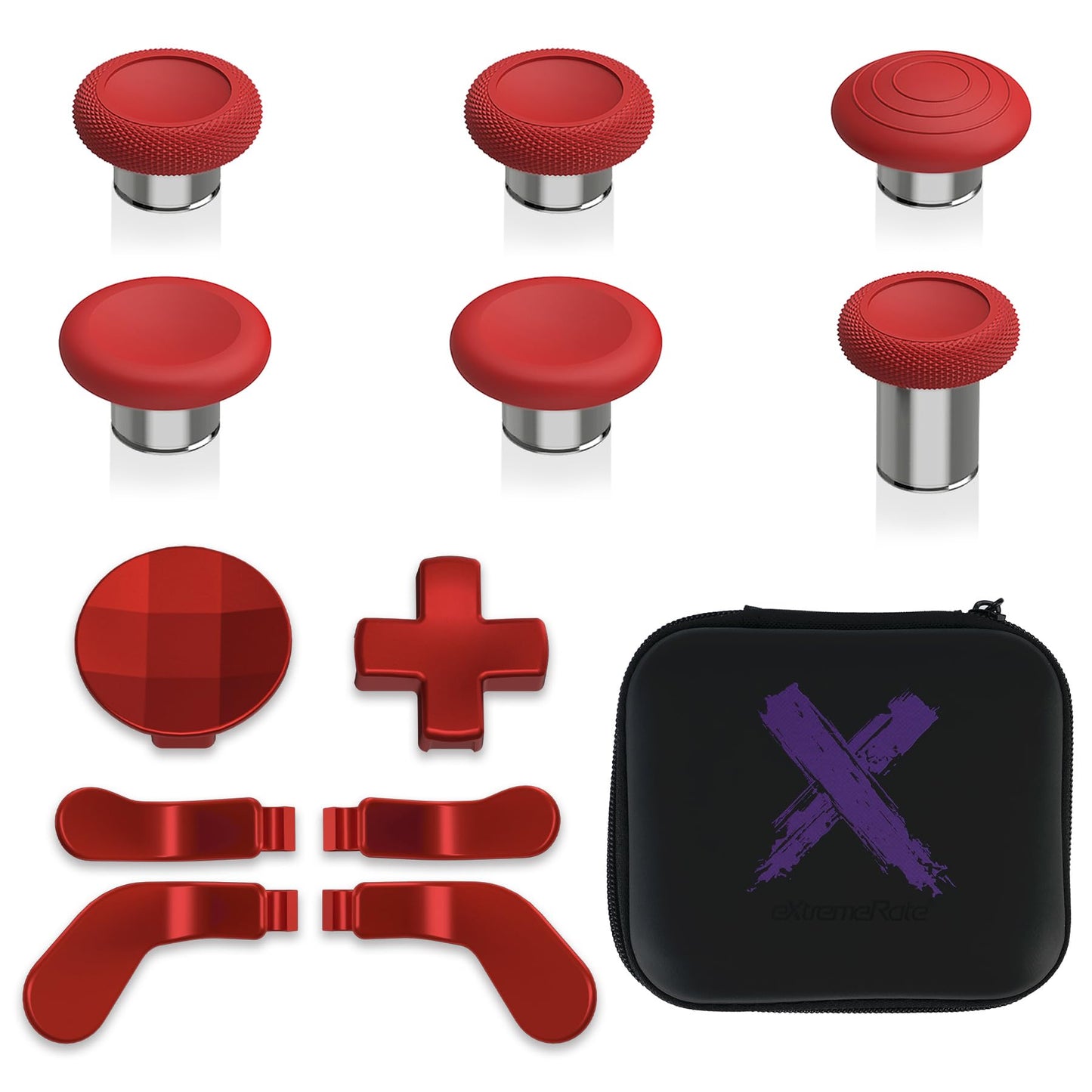 eXtremeRate 13 in 1 Component Pack Kit for Xbox Elite Series 2 Controller  6 Metal Thumbsticks & Tool  2 D-Pads  4 Paddles for Xbox Elite Series 2 Core Controller - Scarlet Red & Metallic Silver