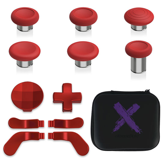 eXtremeRate 13 in 1 Component Pack Kit for Xbox Elite Series 2 Controller  6 Metal Thumbsticks & Tool  2 D-Pads  4 Paddles for Xbox Elite Series 2 Core Controller - Scarlet Red & Metallic Silver