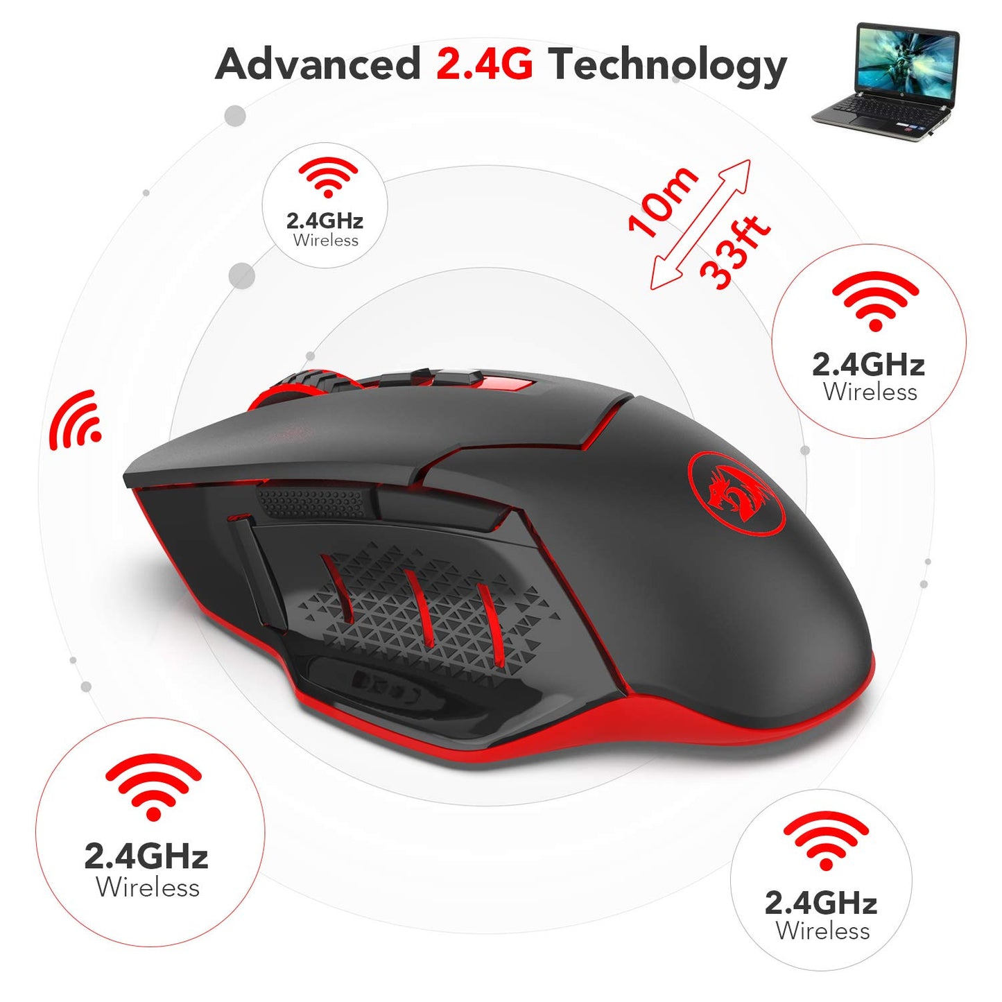 Redragon M690-1 Wireless Gaming Mouse, 2400 DPI, Ergonomic Design, 8 Buttons, Black