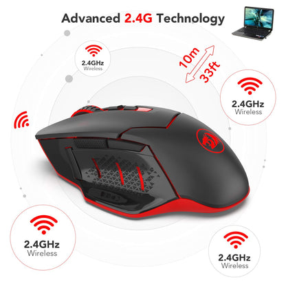 Redragon M690-1 Wireless Gaming Mouse, 2400 DPI, Ergonomic Design, 8 Buttons, Black