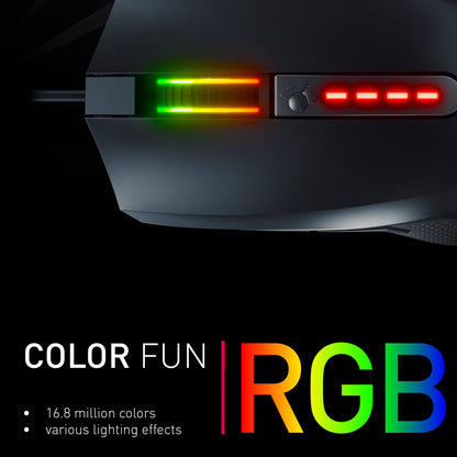 Cherry 2.1 Wired Gaming Mouse - RGB Lighting, 5000 DPI Sensor, Programmable Buttons, Black, Right-Handed, Model JM-2200-2
