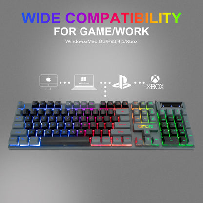 CHONCHOW Gaming Keyboard and Mouse Combo, RGB LED Backlit, USB Wired, 3200 DPI, Mechanical Feel, Grey-Black