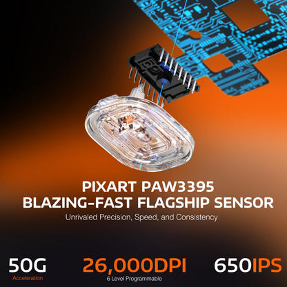 MANBASNAKE Attack Shark X3 Wireless Gaming Mouse - Ergonomic, 49g, 26K DPI, 200h Battery Life, Orange & Griptape