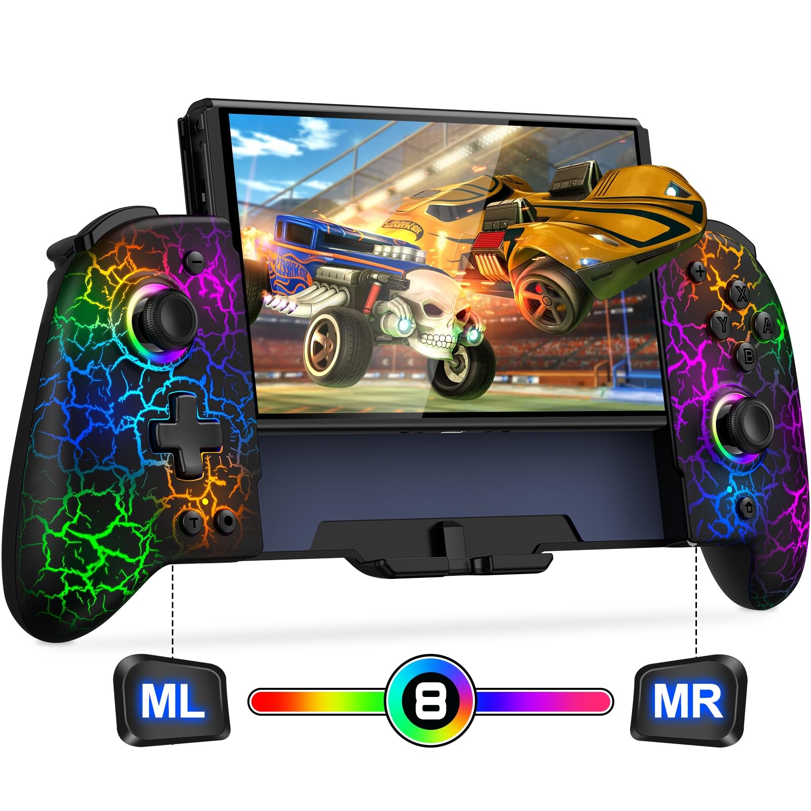 Switch Controller for Nintendo Switch/OLED  (No Drift  No Deadzone) Hall Effect Joystick Wireless Switch Controller With 9 Lights Color. One-Piece Switch Joypad for Those Who Prefer Handheld Mode