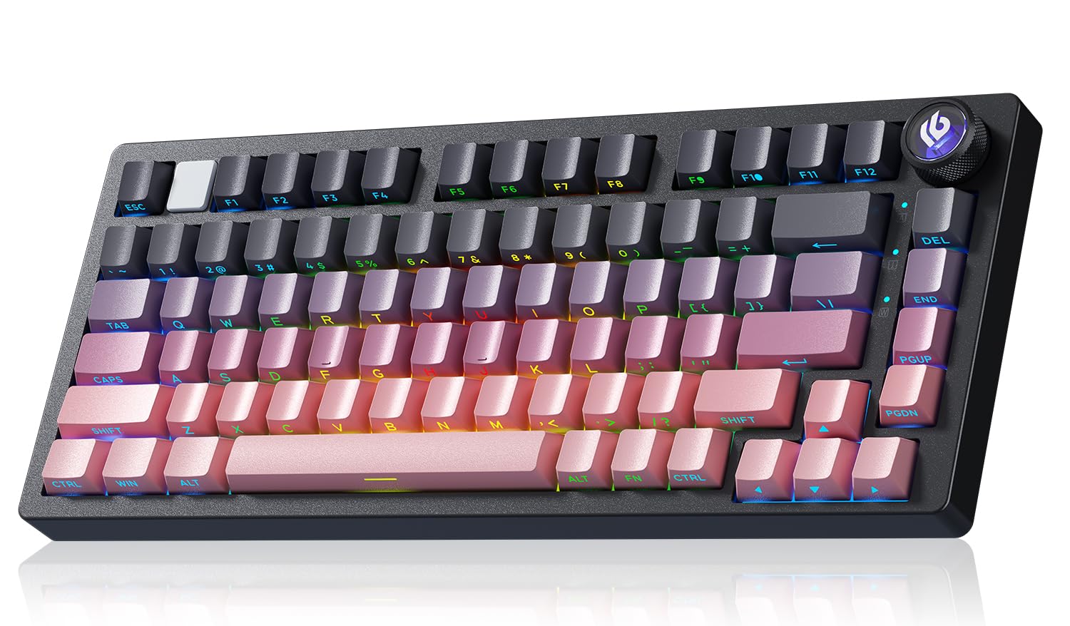 LEOBOG Wireless Mechanical Keyboard 75% Gasket Hot Swappable Custom Keyboard with Knob  2.4GHz/USB-C/BT5.0 Mechanical Gaming Keyboards for PC/MAC/Windows - Seiya Switch  Black Pink (HI75C Pro)