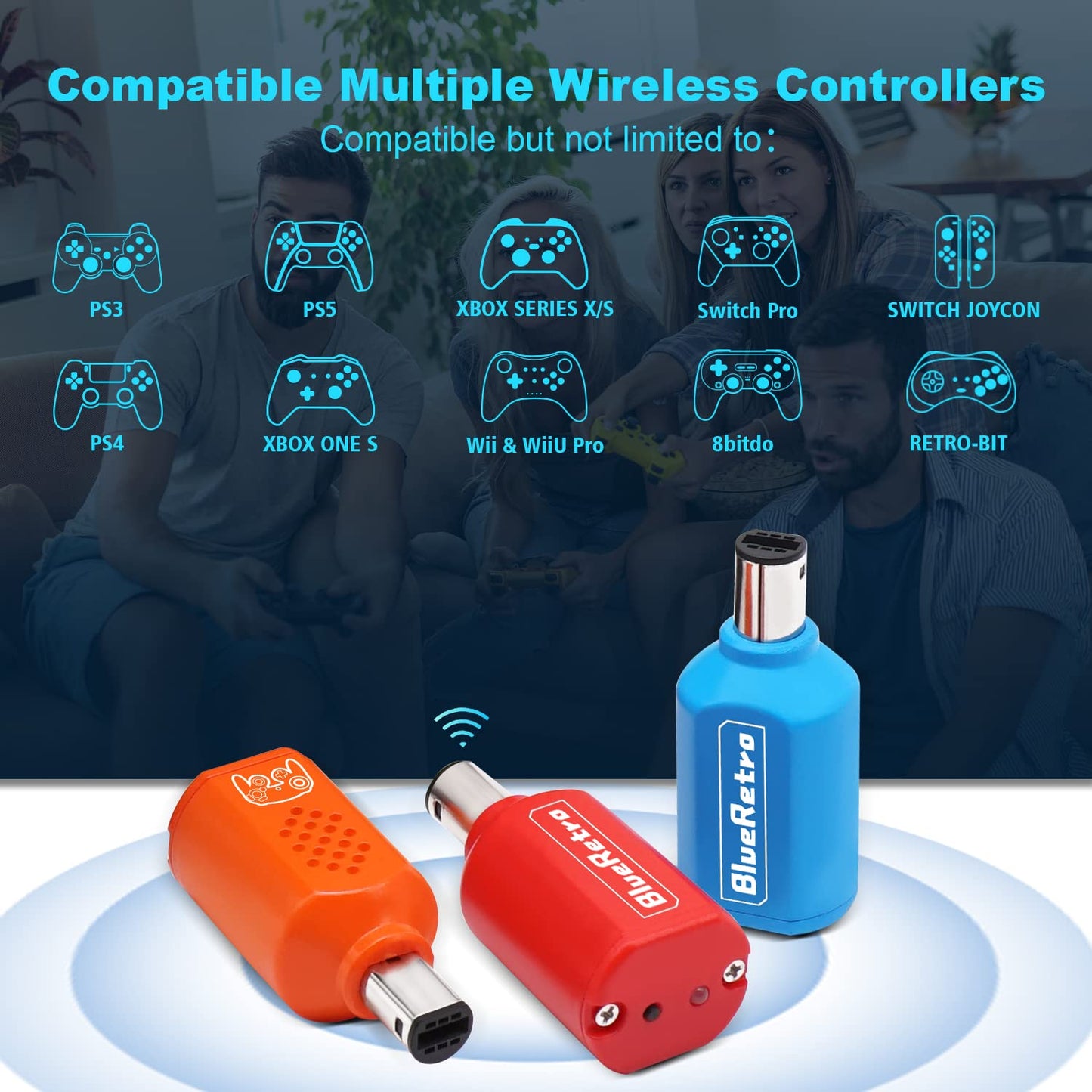 BITFUNX RetroScaler NGC Wireless Controller Adapter - Compatible with NGC, PS3/PS4/PS5, Xbox One S, Series X/S - Black