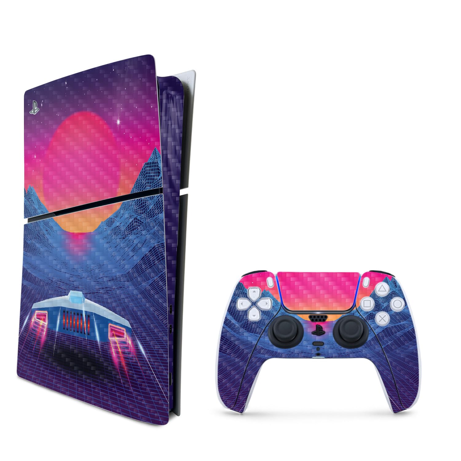 MightySkins Carbon Fiber Skin for PS5 Playstation 5 Slim Digital Edition Bundle - Synthwave Drive Protective  Durable Textured Carbon Fiber Finish Easy to Apply Made in The USA