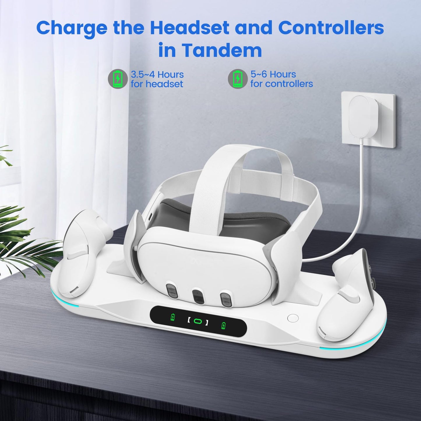 Lampelc Charging Dock for Meta Quest 3 - Auto-Clamping Fast Charge Station, White, Includes 2 Rechargeable Batteries, LED Display