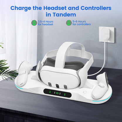 Lampelc Charging Dock for Meta Quest 3 - Auto-Clamping Fast Charge Station, White, Includes 2 Rechargeable Batteries, LED Display