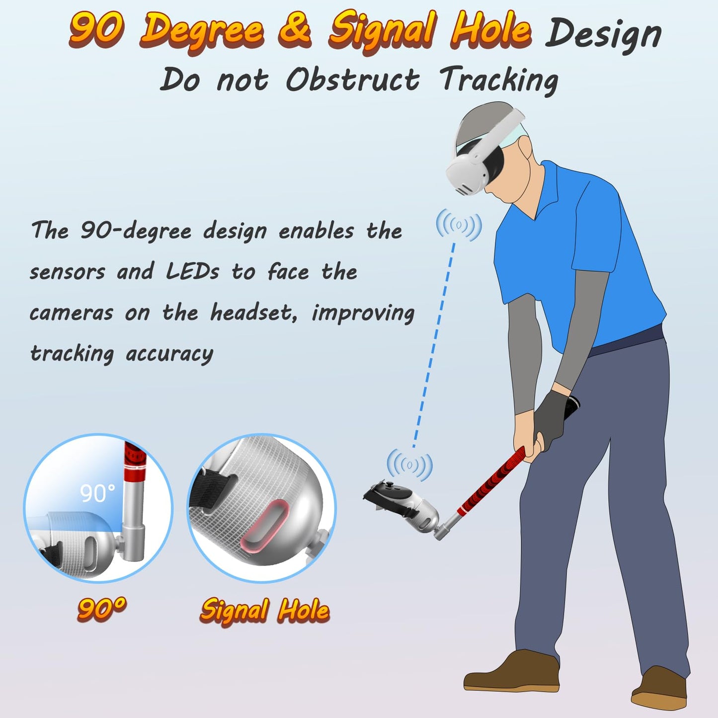 ZHGM VR Golf Club Attachment for Meta Oculus Quest 3 - Tilt Up Red, Aluminum 1:1 Molded Controller Adapter, Right Grip, Model Q3-1