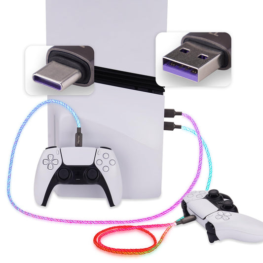 PlayVital 3.28FT Illuminated Charging Cable for ps5 Controller  USB Type C Charging Cord for Xbox Core/Elite Series 2 / Switch 2 Pro Controller 2-Pack
