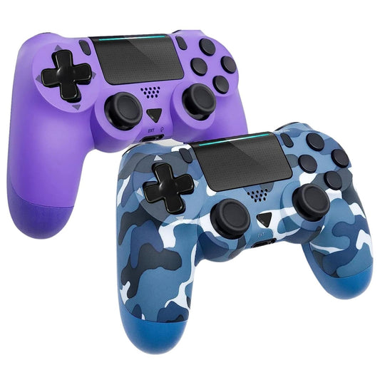 Wireless PS4 Controller 2 Pack - 6-Axis Motion Sensor, Touch Pad, Purple & Camo Blue