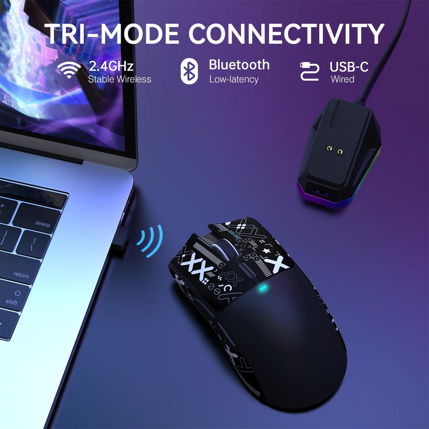 ATTACK SHARK X11 Wireless Gaming Mouse with RGB Dock, 22K DPI, Tri-Mode, Black & Anti-slip Sticker