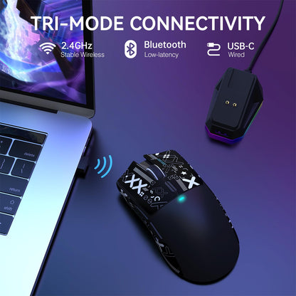 ATTACK SHARK X11 Wireless Gaming Mouse with RGB Dock, 22K DPI, Tri-Mode, Black & Anti-slip Sticker