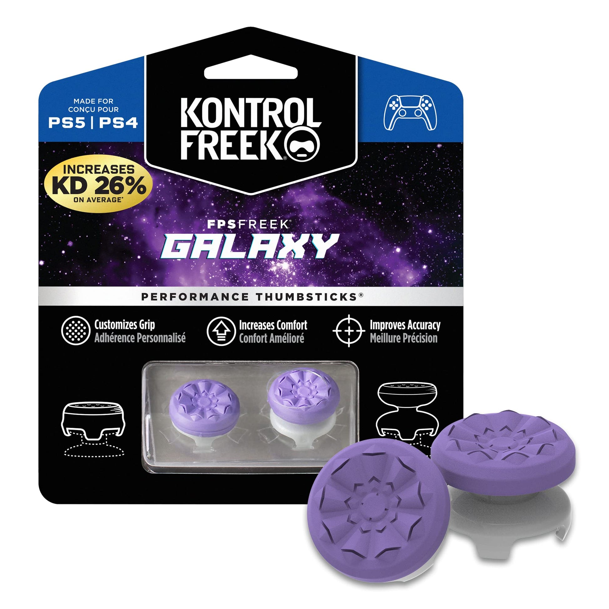 KontrolFreek FPS Freek Galaxy Purple Thumbsticks for PS4 & PS5 | 1 High-Rise, 1 Mid-Rise | Performance Accessories
