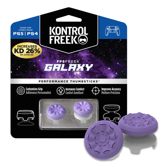 KontrolFreek FPS Freek Galaxy Purple Thumbsticks for PS4 & PS5 | 1 High-Rise, 1 Mid-Rise | Performance Accessories