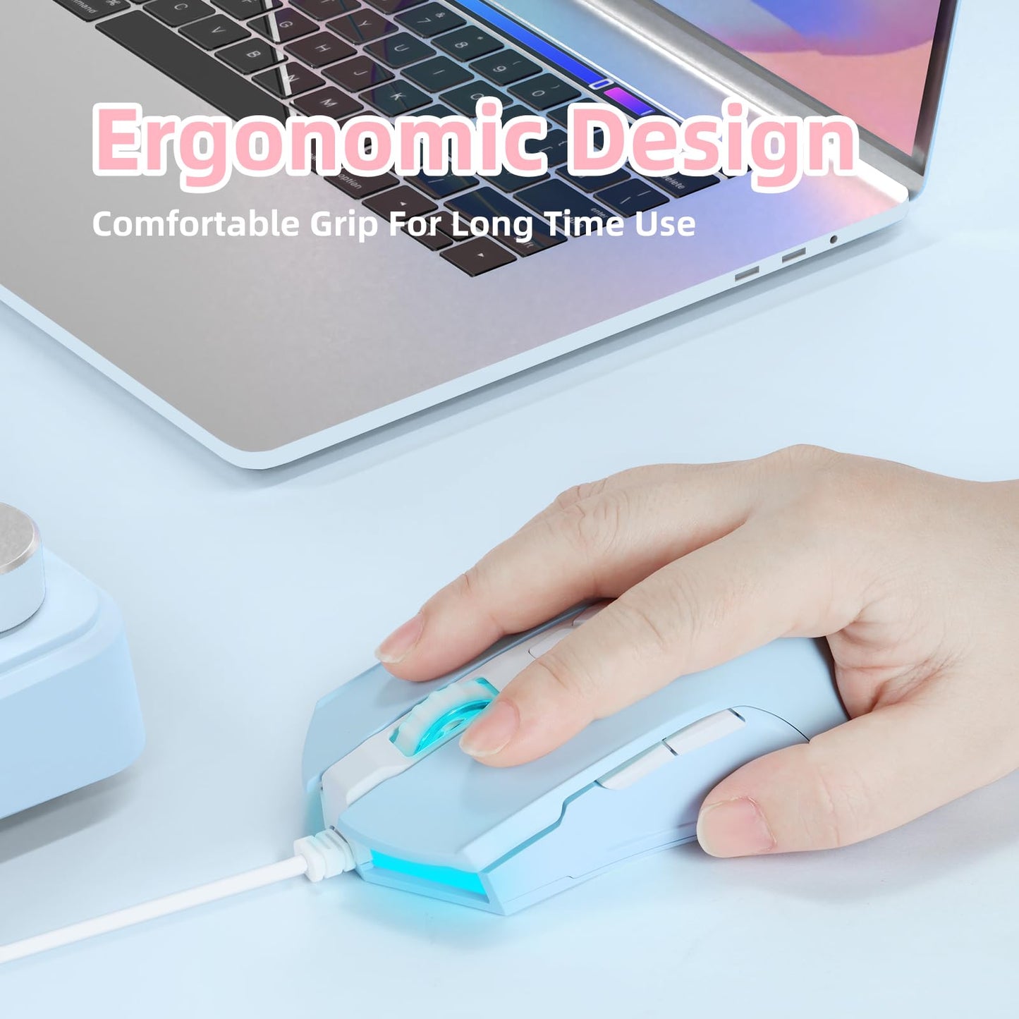 FELICON RGB Gaming Mouse - Ergonomic, Programmable 7 Buttons, Wired, Blue, Compatible with Windows, Mac OS, Linux
