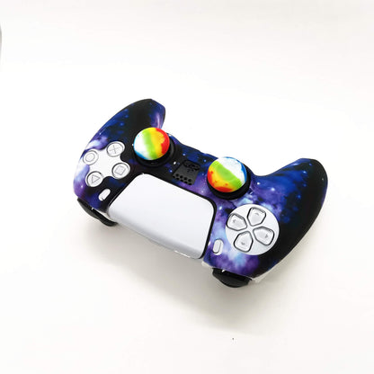 Asokex PS5 Controller Skin - Silicone Anti-Slip Grip Cover with 10 Thumb Caps, Blue Starry Sky, Model ps5-10cap-00011