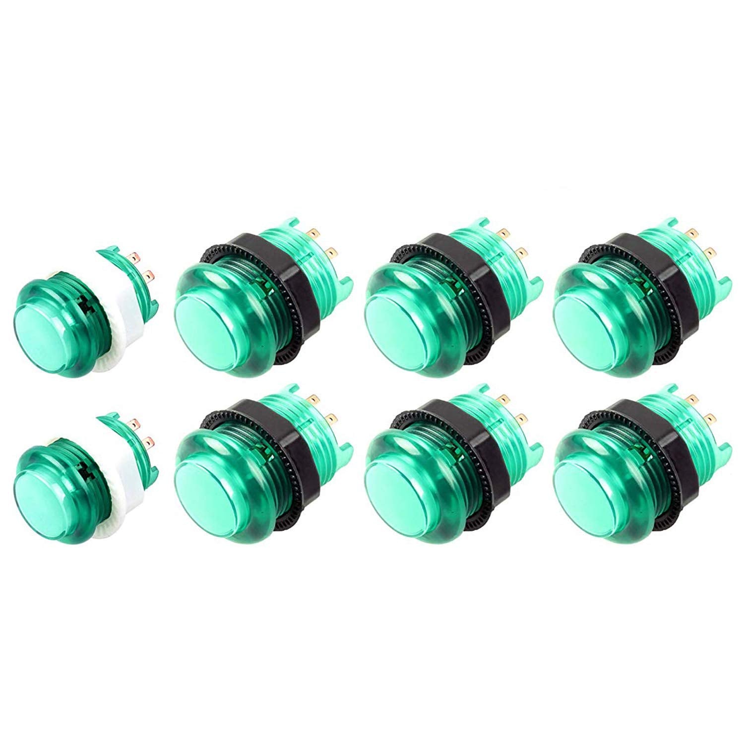 Arcity 8 Pcs Arcade LED Push Buttons Set - 6x30mm & 2x24mm, Built-in Microswitch, Green for DIY Arcade Machine & Video Game Console