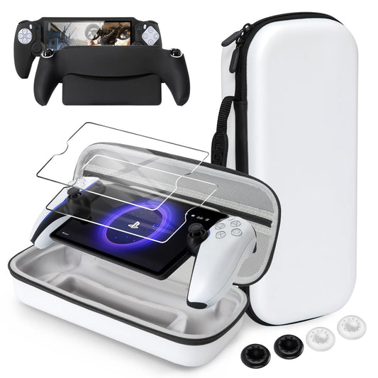 CoBak Hard Carrying Shell Case for PlayStation Portal Remote Player - with 2 Screen Protector  1 Grip Case  4 Thumb Grip Caps  Hard Outer Cover for PS5 Portal  White