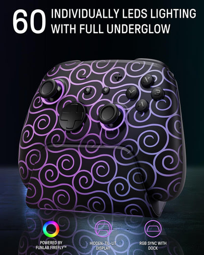 FUNLAB Wireless Switch Pro Controller with Charging Dock, Hall Effect Joysticks, 7 LED Colors, Model FF01, Purple/Black