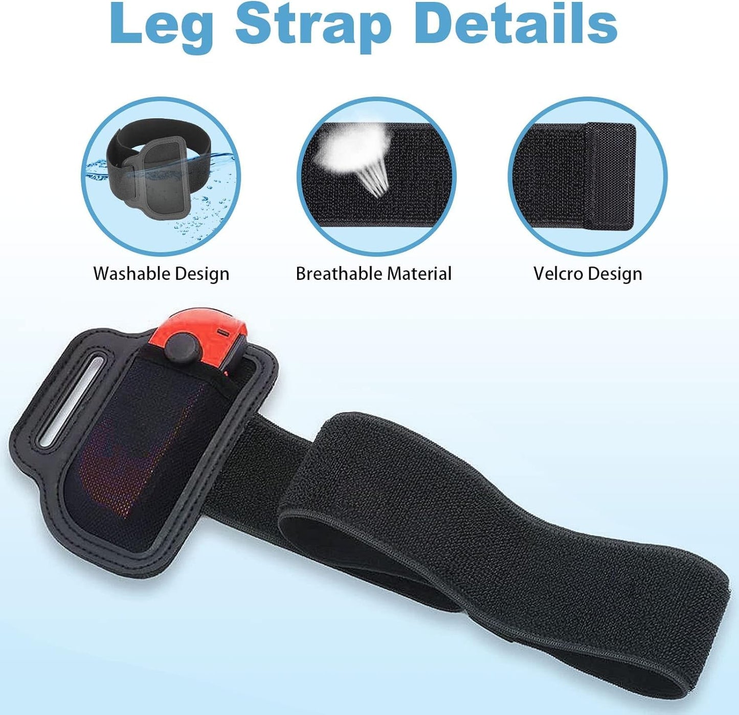 JoyHood Leg Strap for Switch/Switch OLED - Adjustable Elastic Black for Adults & Kids, Compatible with Switch Sports and Ring Fit Adventure
