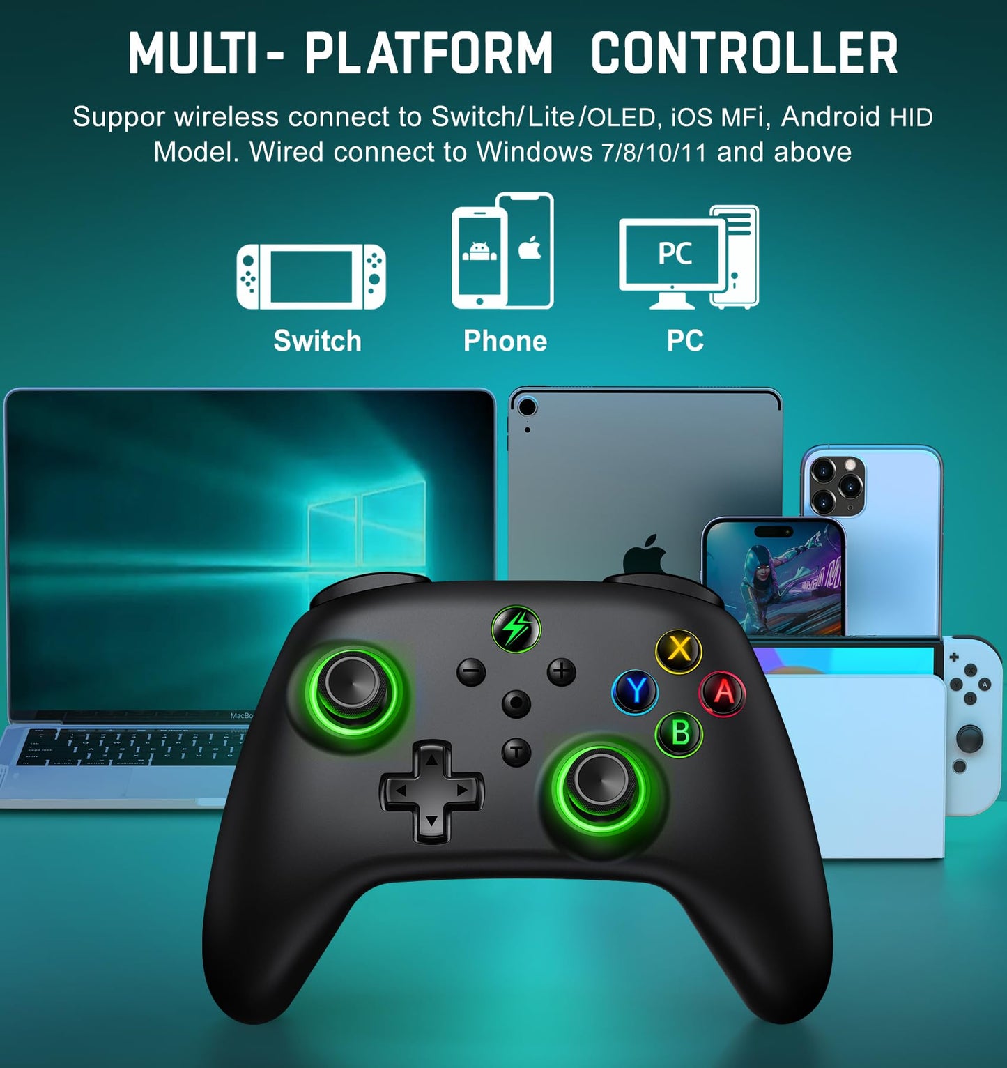 AXYBCOOL Wireless Switch Controller Pro for Nintendo Switch/Switch Lite/OLED - Black, Model B01, Compatible with iOS/Android