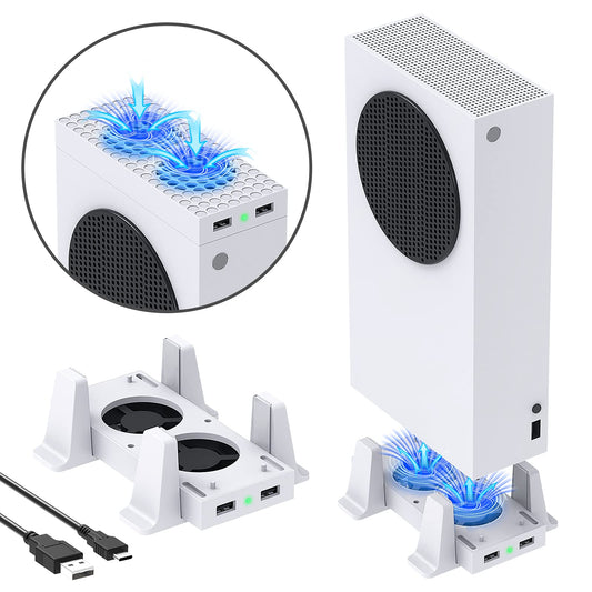 YUANHOT Cooling Stand for Xbox Series S - Dual Purpose Fan Cooler Dock, 3 Adjustable Speeds, 2 USB Ports, White