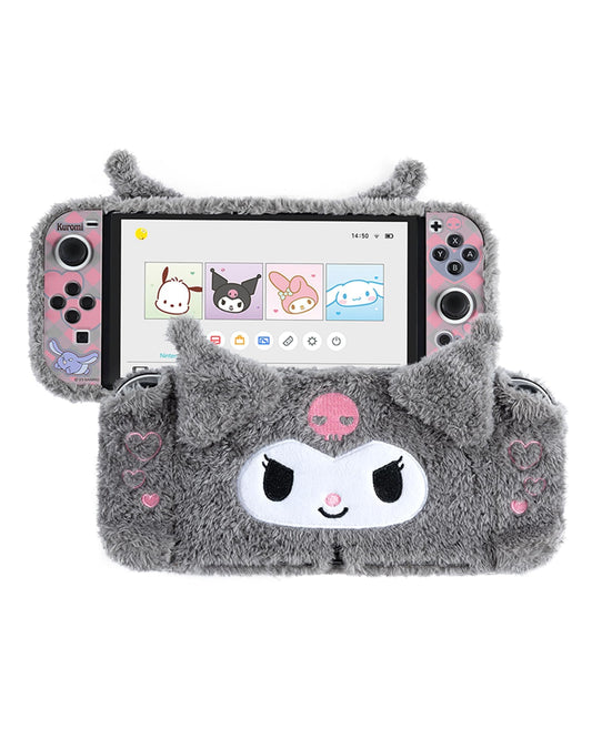 Kuitmor Plush Protective Case for Switch OLED  PC Hard Protective Shell Cover  Anti-Scratch and Shock-Absorption Switch OLED Cover with Stand