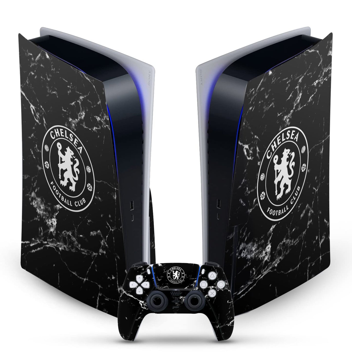 Head Case Designs Officially Licensed Chelsea Football Club Black Marble Art Vinyl Faceplate Gaming Skin Decal Compatible With Sony PlayStation 5 PS5 Disc Edition Console & DualSense Controller