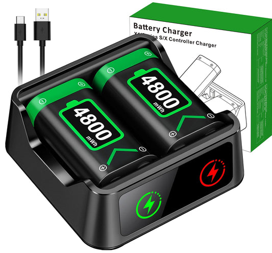 DINOSTRIKE Battery Pack Compatible with Xbox Controller Fast Charging 2X 4800mWh Rechargeable Battery Pack USB Charger Station for Xbox Series X|S/Xbox One