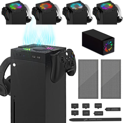 Ankey Automatic Cooling Fan for Xbox Series X, Low Noise, RGB Light, Model AL-XB2235, Includes 2 USB Ports for Charging & Data