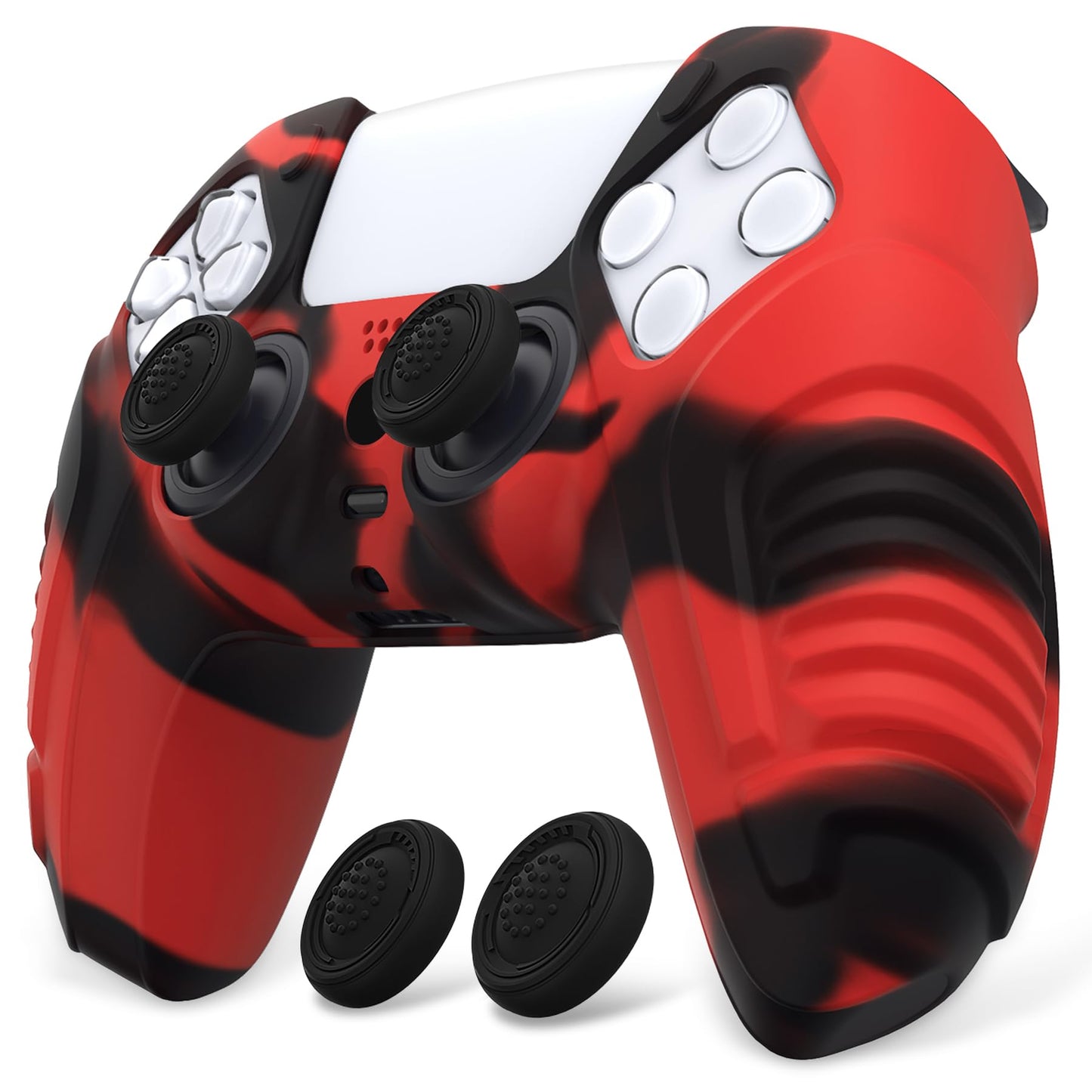 PlayVital Raging Warrior Edition Glow in Dark Controller Protective Case Cover for ps5  Anti-Slip Rubber Protector for ps5  Soft Silicone Skin with Thumb Grips - Red & Black