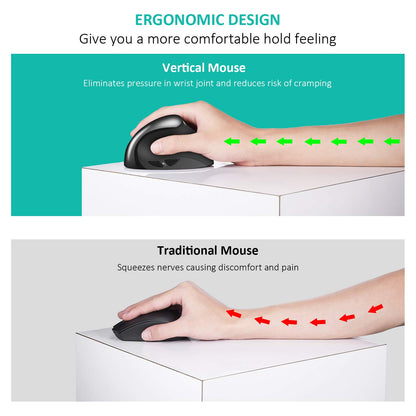 AURTEC S8 Vertical Mouse - Rechargeable 2.4G Wireless Ergonomic Mice, 6 Buttons, 3 Adjustable DPI, Black