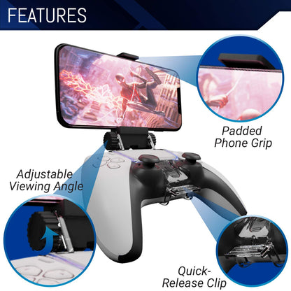 Orzly PS5 Controller Mobile Gaming Clip - Adjustable Phone Holder for DualSense Controller - Black - Model 2ORZPS5CLIP