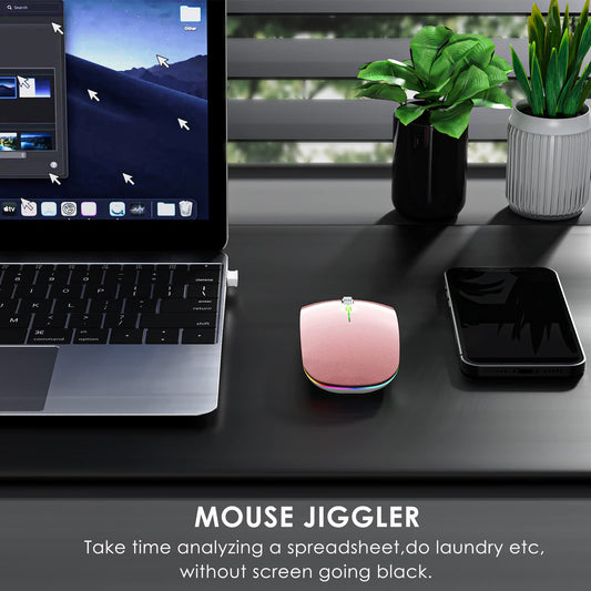 Fonicer Dual Mode Jiggler Mouse - Rechargeable LED Undetectable Mouse for Laptop & Phone, Rose Gold